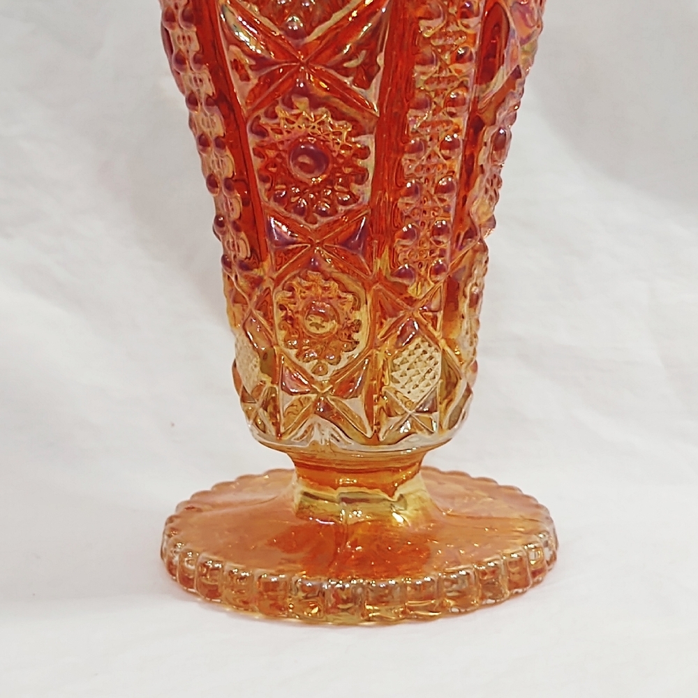 Vintage Imperial Glass Iridescent Marigold Daisy & Button Carnival Glass Vase - Picture 4 of 7